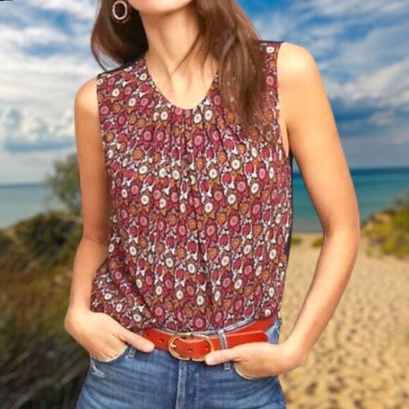 Anthropologie Tops - Anthropologie Vanessa Virginia Printed Sleeveless Blouse Women’s Large